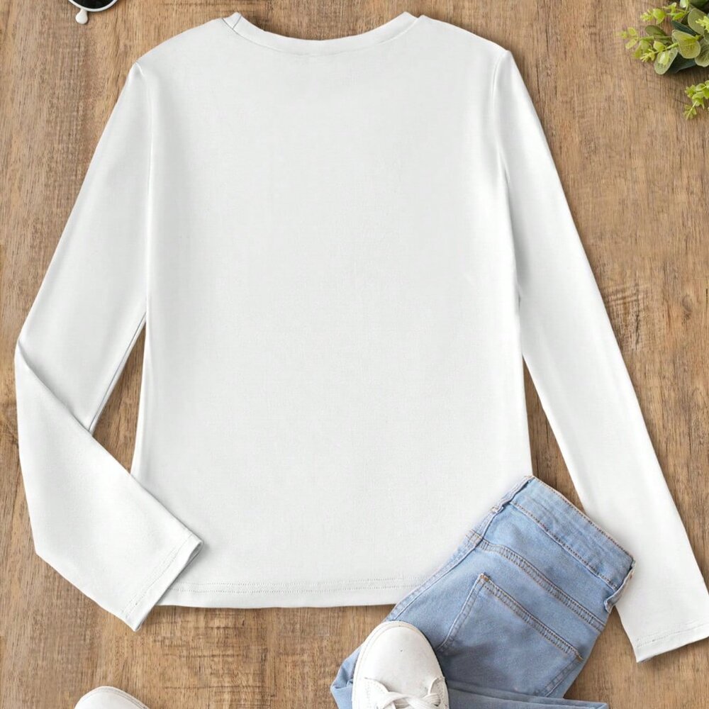 White Casual Women's Christmas Tree Print Fitted Long Sleeve T-Shirt - Picture 2 of 4